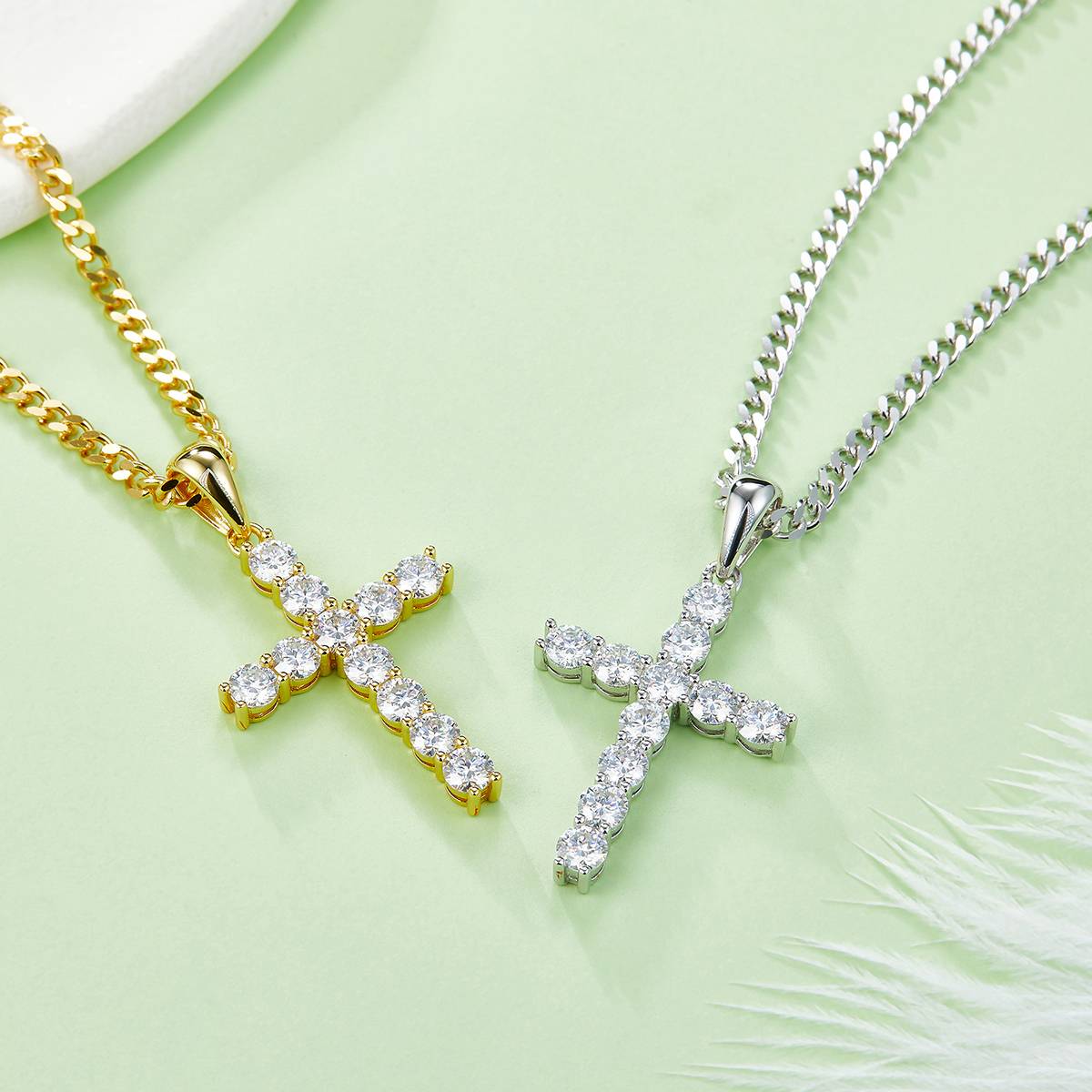 Classic Cross Necklace S925 Silver Pendant Moissanite 4.0mm D-Class
